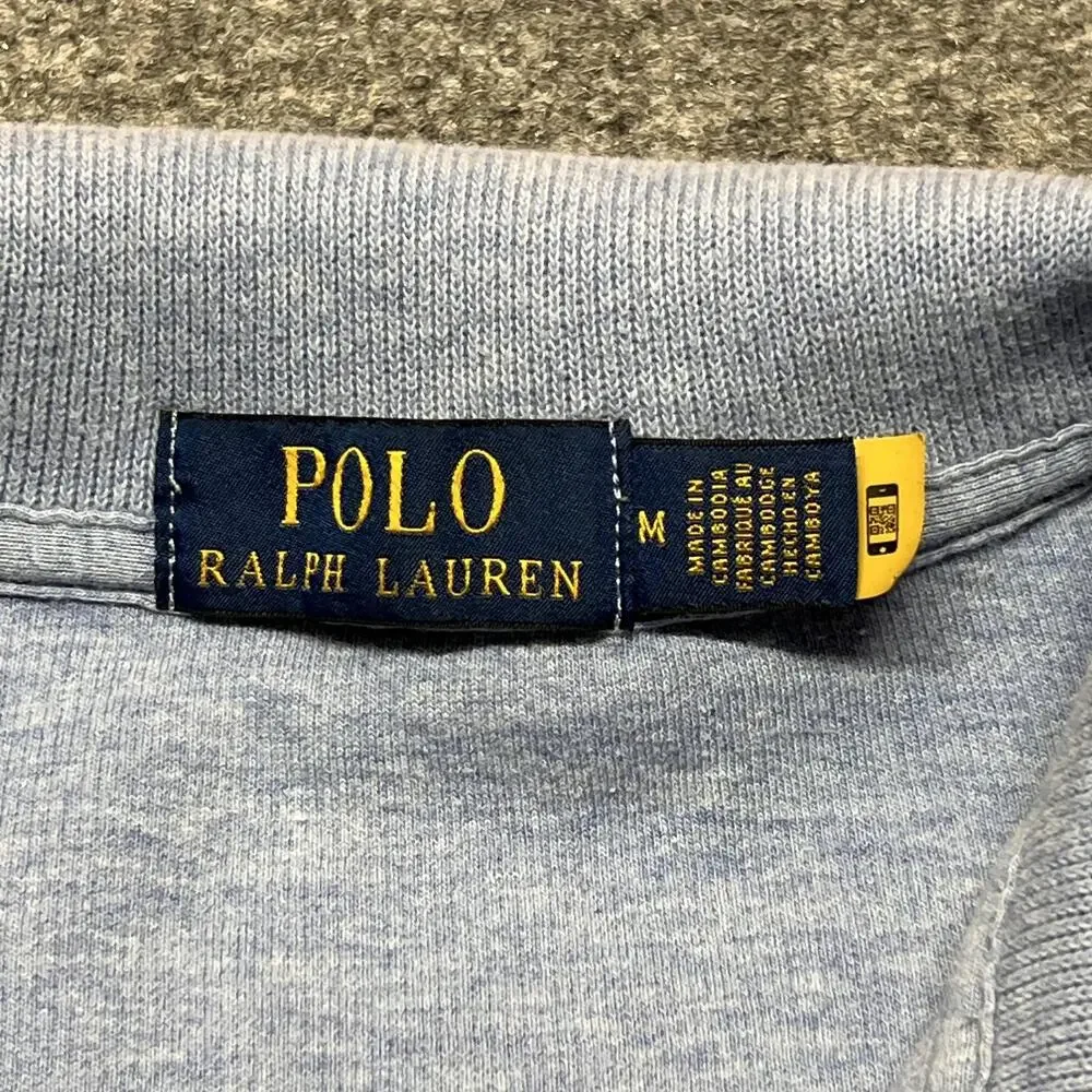 Polo Ralph Lauren Sweater Mens Medium Blue 1/4 Zip Mock Neck Cotton Pullover